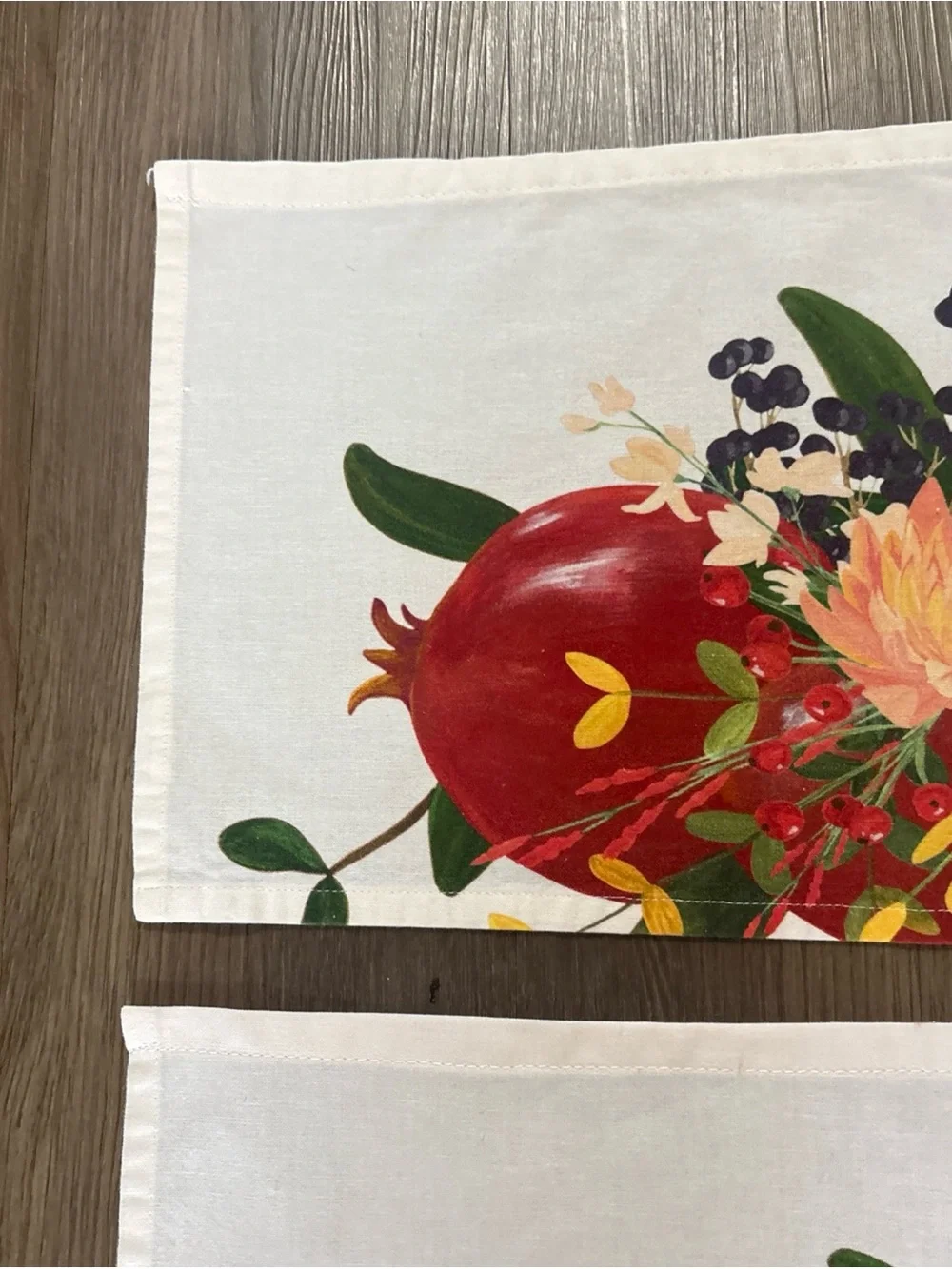 White Cotton bread basket liners Set with Red Pomegranate & Floral Design handma